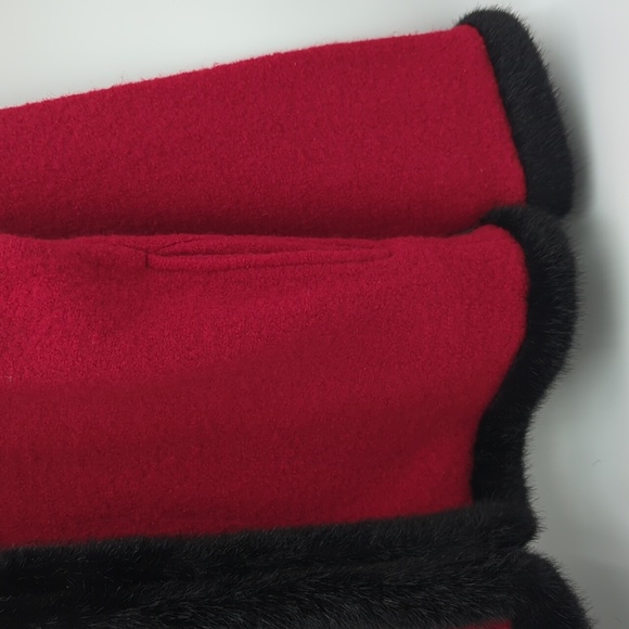 Vintage Lisa International Boiled Wool Jacket Faux Fur Medium Red Zip Up Women's - Picture 4 of 11